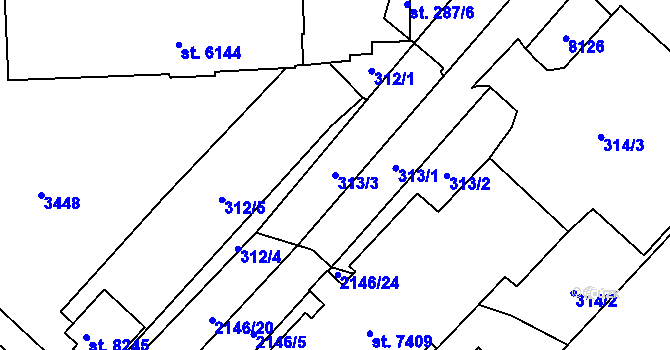 Parcela st. 313/3 v KÚ Hodonín, Katastrální mapa
