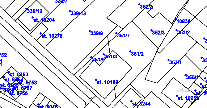 Parcela st. 351/3 v KÚ Hodonín, Katastrální mapa