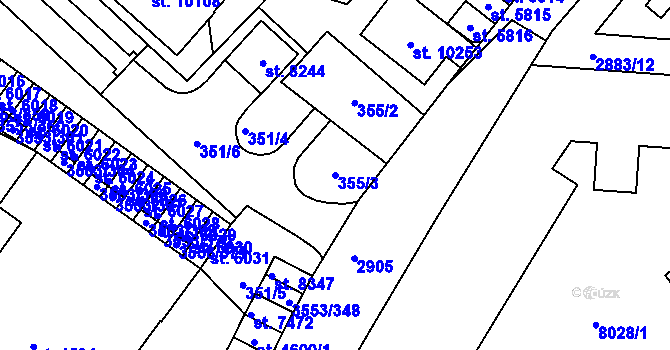 Parcela st. 355/3 v KÚ Hodonín, Katastrální mapa