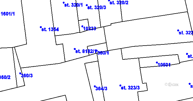 Parcela st. 360/1 v KÚ Hodonín, Katastrální mapa