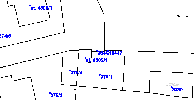 Parcela st. 364/2 v KÚ Hodonín, Katastrální mapa