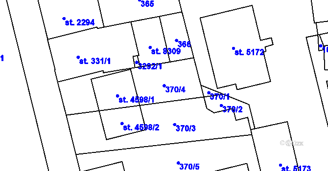 Parcela st. 370/4 v KÚ Hodonín, Katastrální mapa