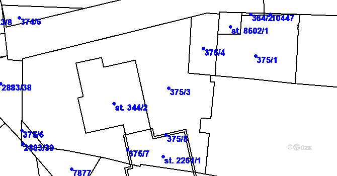 Parcela st. 375/3 v KÚ Hodonín, Katastrální mapa
