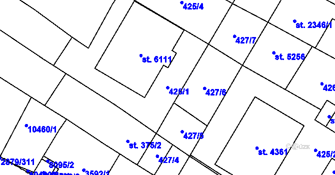 Parcela st. 425/1 v KÚ Hodonín, Katastrální mapa