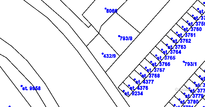 Parcela st. 432/9 v KÚ Hodonín, Katastrální mapa