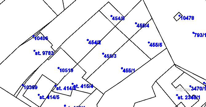 Parcela st. 455/3 v KÚ Hodonín, Katastrální mapa