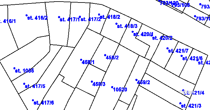 Parcela st. 458/2 v KÚ Hodonín, Katastrální mapa