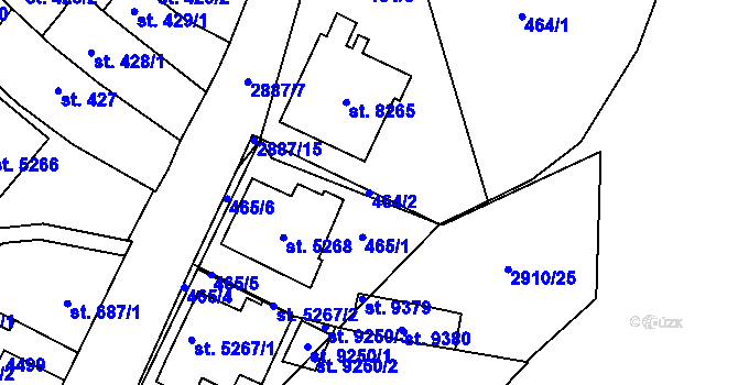 Parcela st. 464/2 v KÚ Hodonín, Katastrální mapa