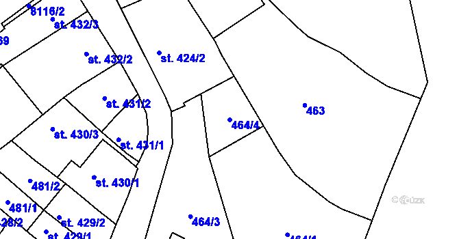 Parcela st. 464/4 v KÚ Hodonín, Katastrální mapa