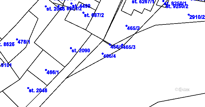Parcela st. 466/4 v KÚ Hodonín, Katastrální mapa