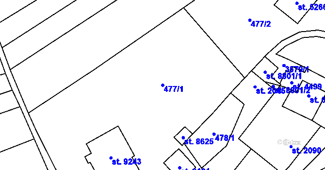 Parcela st. 477/1 v KÚ Hodonín, Katastrální mapa