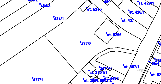Parcela st. 477/2 v KÚ Hodonín, Katastrální mapa