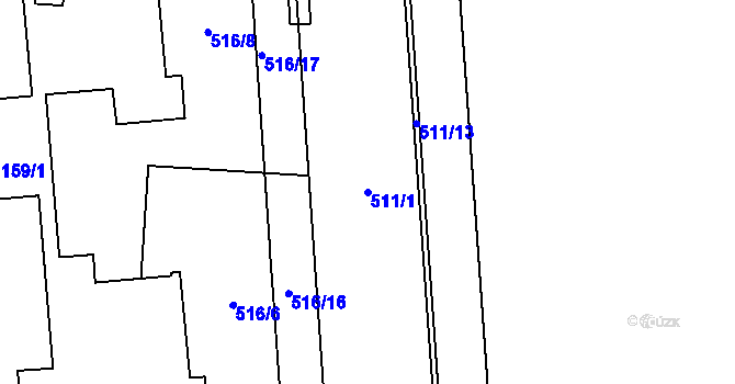 Parcela st. 511/1 v KÚ Hodonín, Katastrální mapa