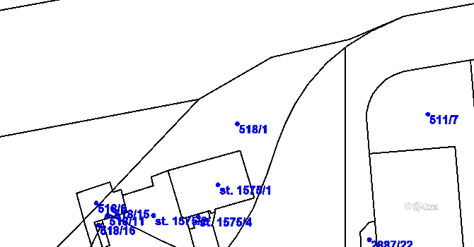 Parcela st. 518/1 v KÚ Hodonín, Katastrální mapa