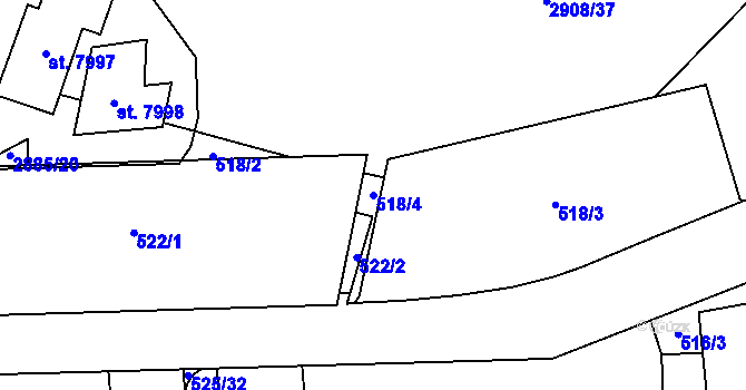 Parcela st. 518/4 v KÚ Hodonín, Katastrální mapa