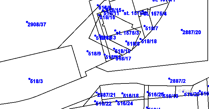 Parcela st. 518/12 v KÚ Hodonín, Katastrální mapa