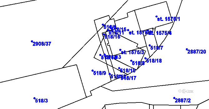 Parcela st. 518/13 v KÚ Hodonín, Katastrální mapa