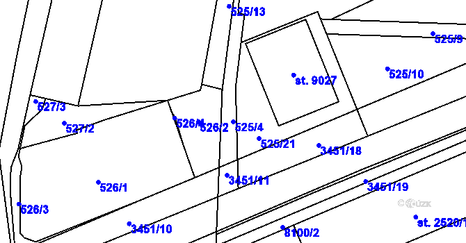 Parcela st. 525/4 v KÚ Hodonín, Katastrální mapa