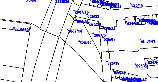 Parcela st. 525/12 v KÚ Hodonín, Katastrální mapa