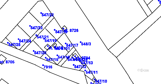 Parcela st. 548/3 v KÚ Hodonín, Katastrální mapa