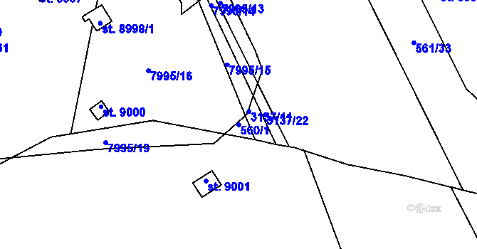 Parcela st. 560/1 v KÚ Hodonín, Katastrální mapa