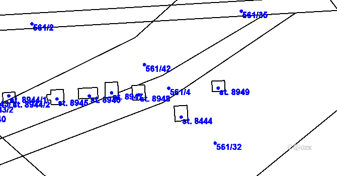 Parcela st. 561/4 v KÚ Hodonín, Katastrální mapa