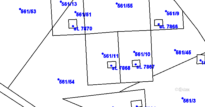 Parcela st. 561/11 v KÚ Hodonín, Katastrální mapa