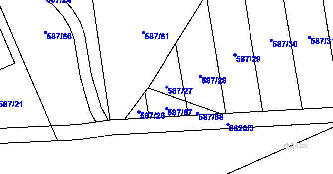 Parcela st. 587/27 v KÚ Hodonín, Katastrální mapa