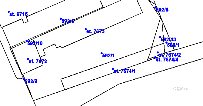 Parcela st. 592/1 v KÚ Hodonín, Katastrální mapa