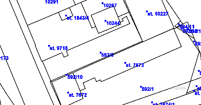 Parcela st. 592/5 v KÚ Hodonín, Katastrální mapa