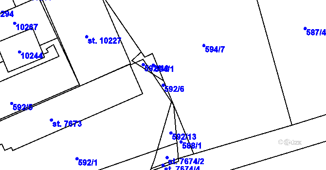 Parcela st. 592/6 v KÚ Hodonín, Katastrální mapa