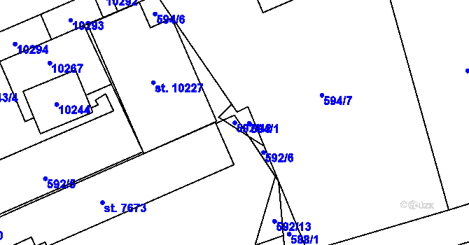 Parcela st. 592/12 v KÚ Hodonín, Katastrální mapa