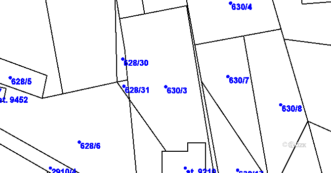Parcela st. 630/3 v KÚ Hodonín, Katastrální mapa