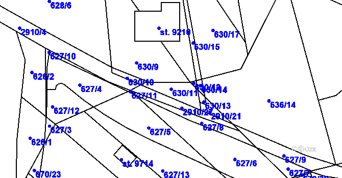 Parcela st. 630/11 v KÚ Hodonín, Katastrální mapa