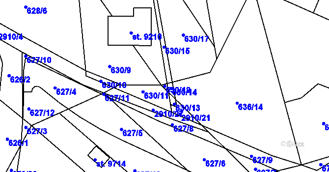 Parcela st. 630/12 v KÚ Hodonín, Katastrální mapa
