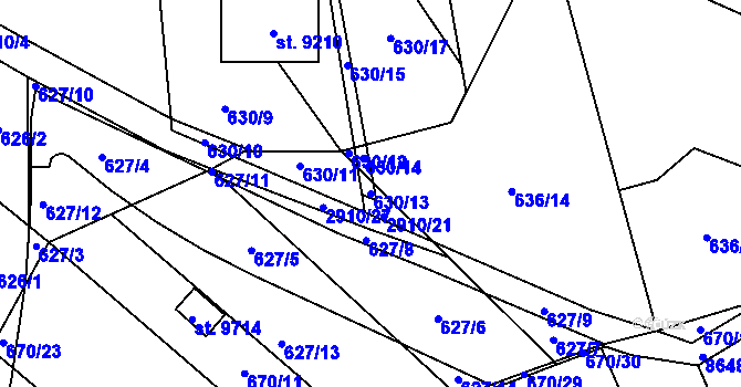 Parcela st. 630/13 v KÚ Hodonín, Katastrální mapa