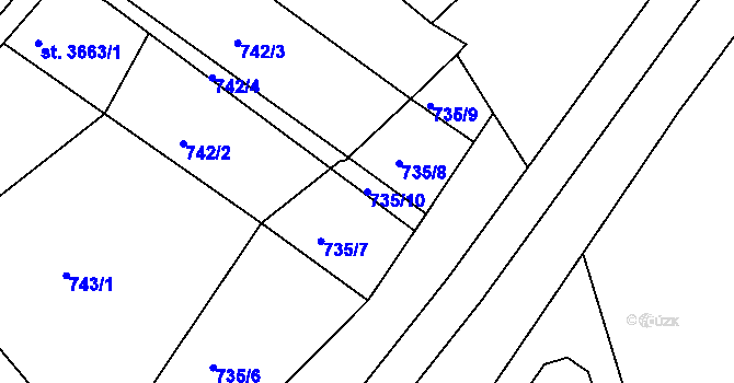 Parcela st. 735/10 v KÚ Hodonín, Katastrální mapa
