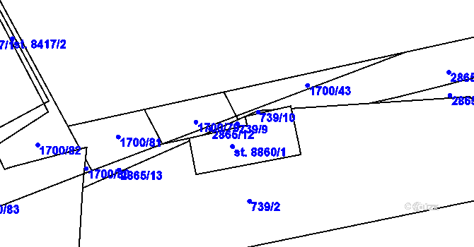 Parcela st. 739/9 v KÚ Hodonín, Katastrální mapa