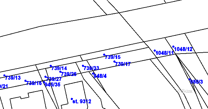 Parcela st. 739/15 v KÚ Hodonín, Katastrální mapa