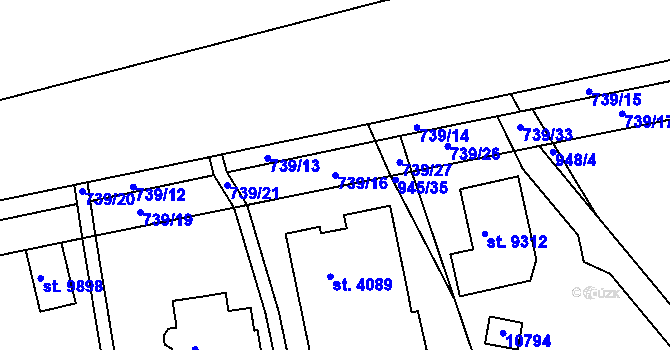 Parcela st. 739/16 v KÚ Hodonín, Katastrální mapa