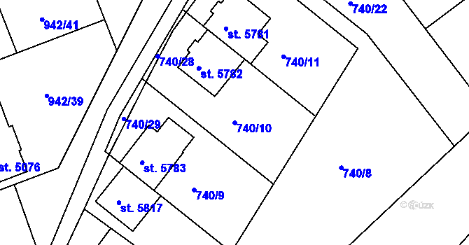 Parcela st. 740/10 v KÚ Hodonín, Katastrální mapa