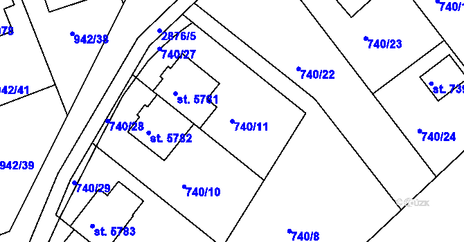 Parcela st. 740/11 v KÚ Hodonín, Katastrální mapa