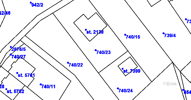 Parcela st. 740/23 v KÚ Hodonín, Katastrální mapa