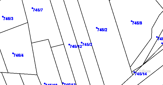 Parcela st. 745/3 v KÚ Hodonín, Katastrální mapa
