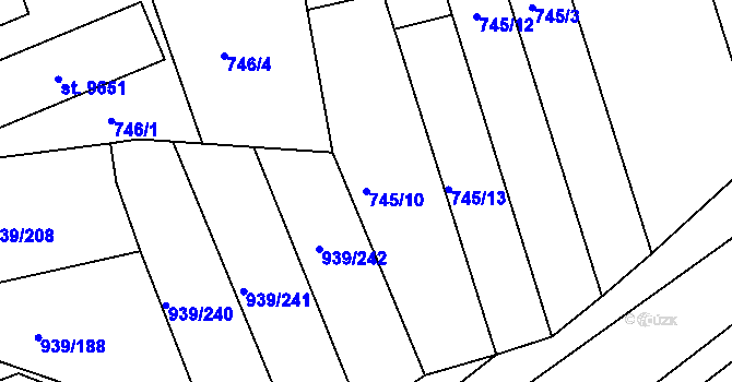 Parcela st. 745/10 v KÚ Hodonín, Katastrální mapa