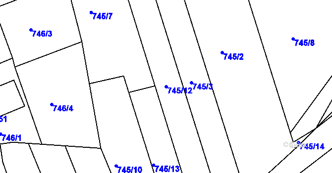 Parcela st. 745/12 v KÚ Hodonín, Katastrální mapa