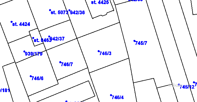 Parcela st. 746/3 v KÚ Hodonín, Katastrální mapa