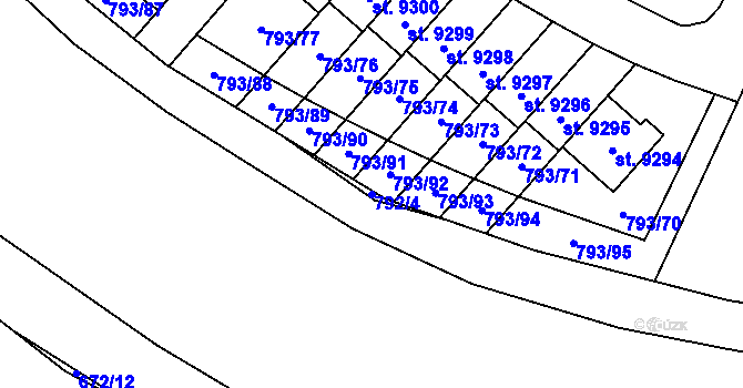 Parcela st. 792/4 v KÚ Hodonín, Katastrální mapa