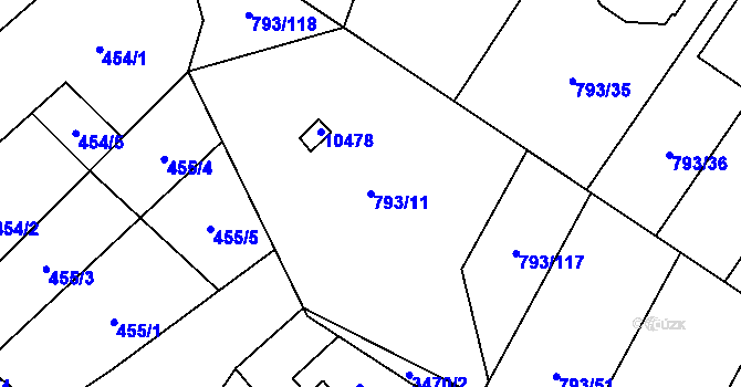 Parcela st. 793/11 v KÚ Hodonín, Katastrální mapa