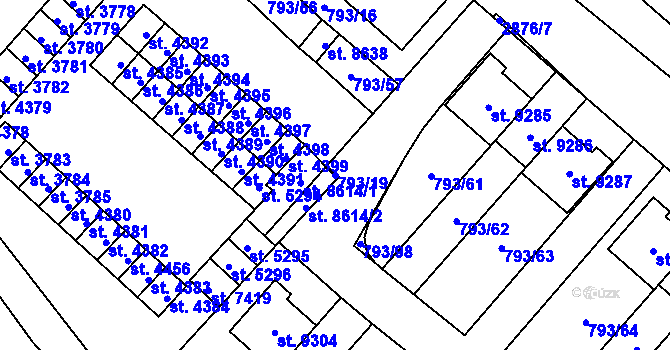 Parcela st. 793/19 v KÚ Hodonín, Katastrální mapa